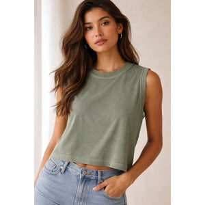 Richer Poorer Sage Green Muscle Tank Top XL Boxy Crop Minimalist